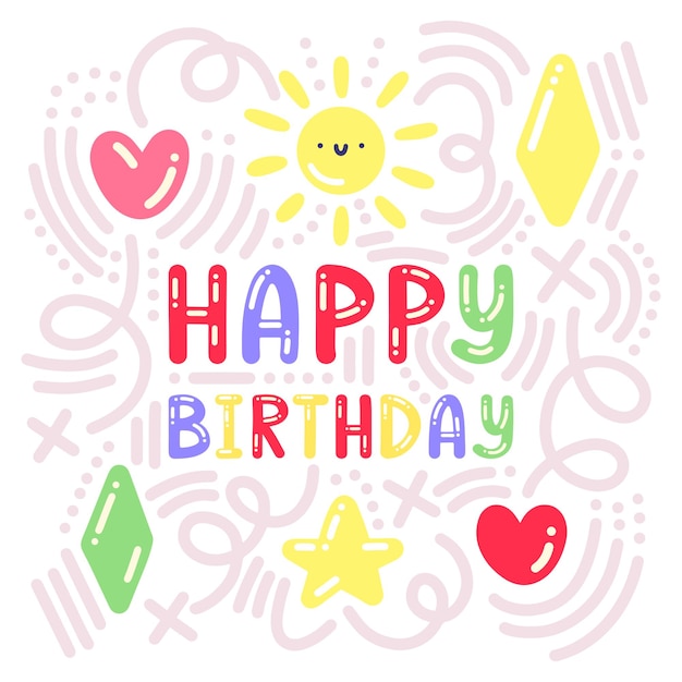 Cartoon kawaii birthday vector stickers doodles cliparts for gifts cards textiles decor kids