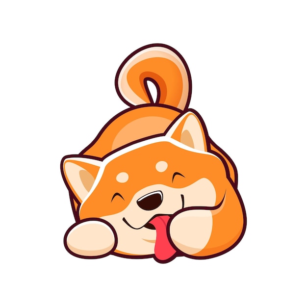 Vector cartoon kawaii shiba inu dog licking paw puppy