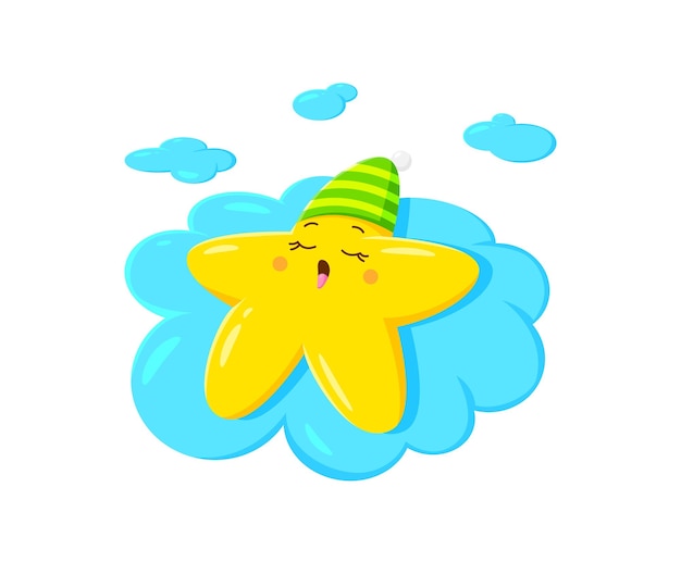 Звездный персонаж мультфильма кавайи спит на облаке