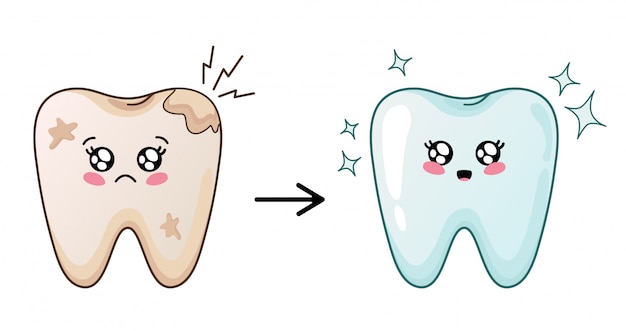 Vettore cartone animato dente carino kawaii