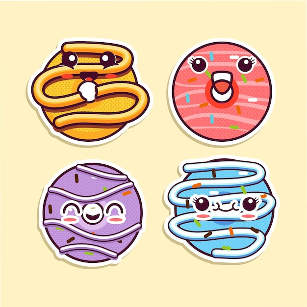Cartoon kawaii voedselliefhebbers donuts