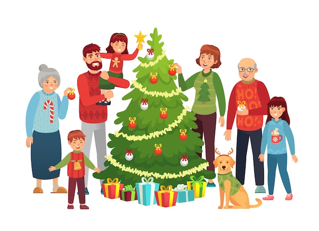 Vector cartoon kerst familieportret.