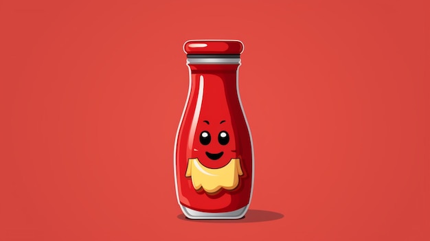 Vettore un cartone animato di una bottiglia di ketchup con una faccia sorridente