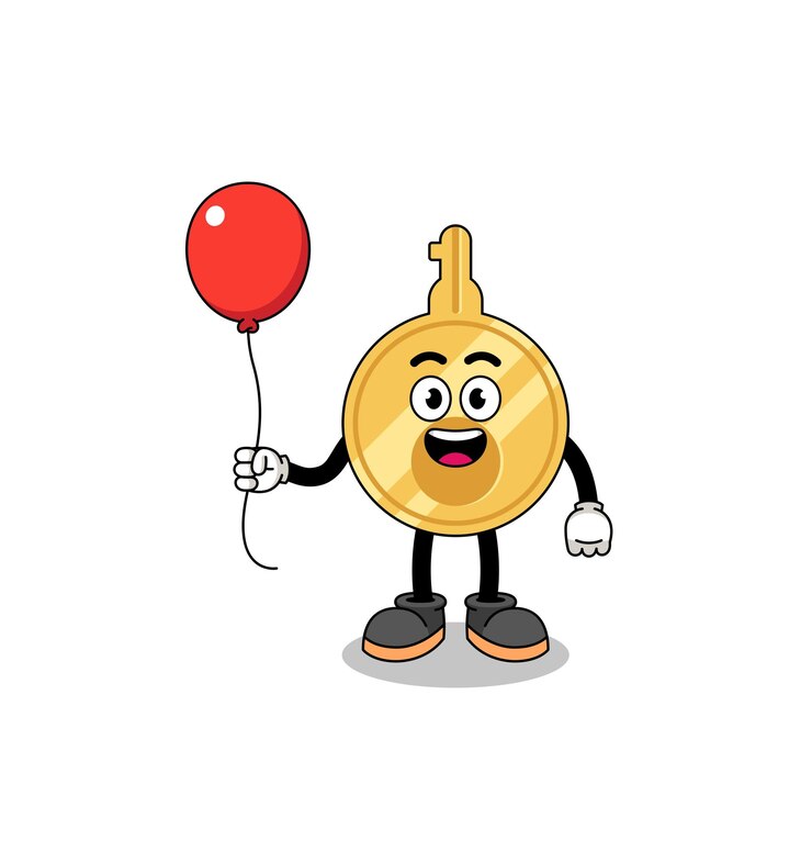 वेक्टर cartoon of key holding a balloon