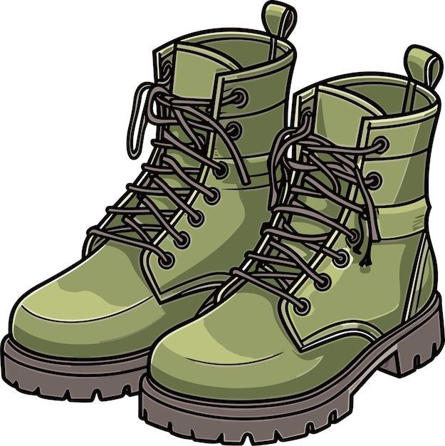 Cartoon Khaki Army Boots High Military Shoes Vector Illustration