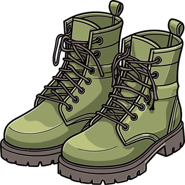 Cartoon khaki army boots high military shoes vector illustration