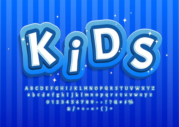 Vector cartoon kid alphabet blue, text effect