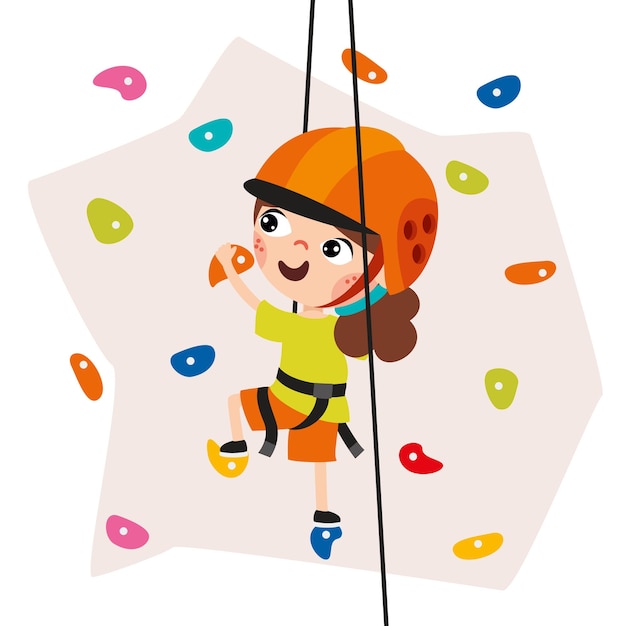 Cartoon kid climbing rock wall