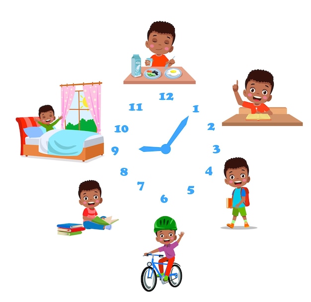 Vector cartoon kid daily routine activities set