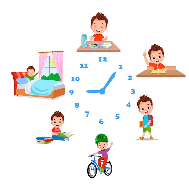 Vector cartoon kid daily routine activities set