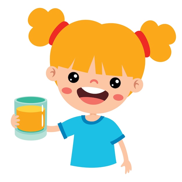 Cartoon kid drinking orange juice