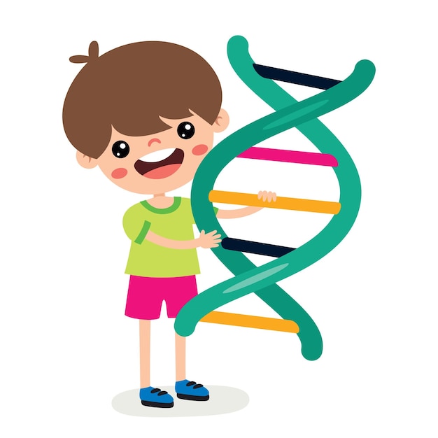 Cartoon Kid met een DNA-icoon