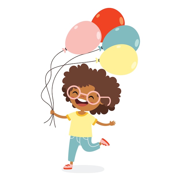 Cartoon Kid Playing With Balloons