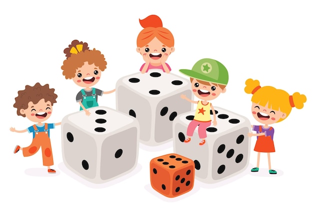 Cartoon Kid Playing With Dice