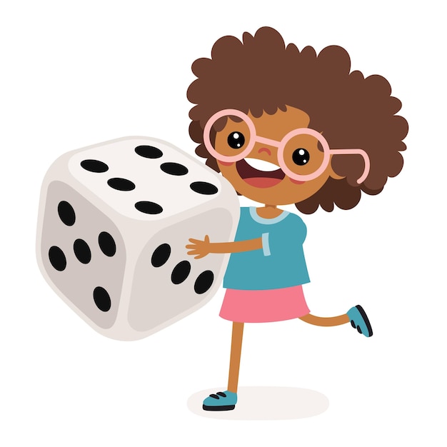 Cartoon Kid Playing With Dice