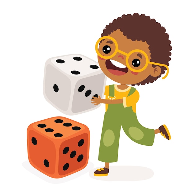 Cartoon kid playing with dice