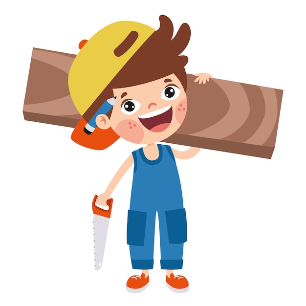 Cartoon Kid With Construction Tools