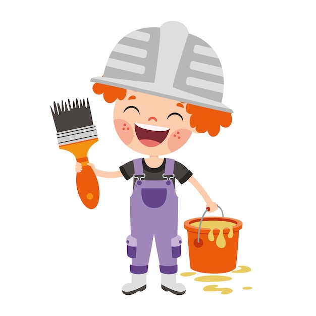 Cartoon Kid With Construction Tools