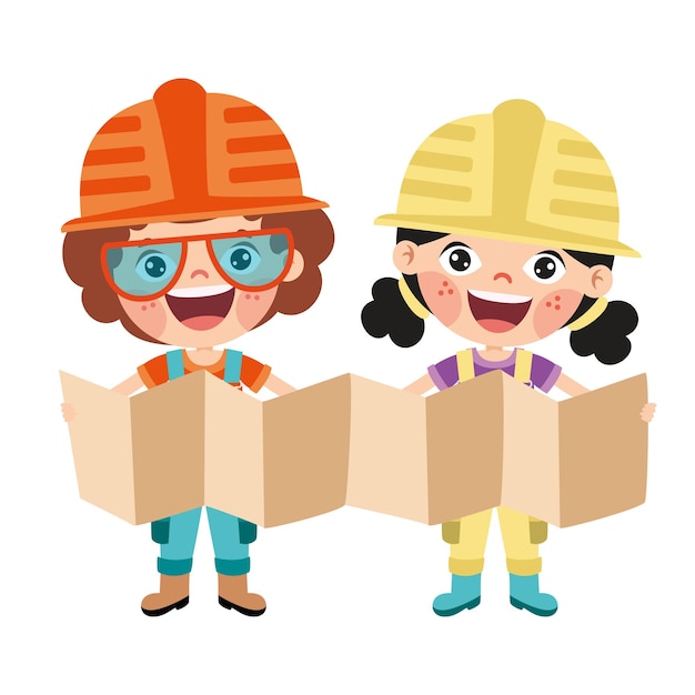 Vector cartoon kid with construction tools