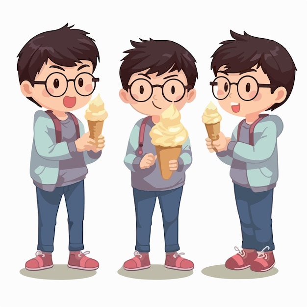 Cartoon of a kid with an icecream cone vector pose young child