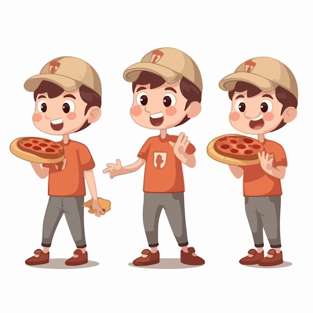 Cartoon of a kid with pizza vector pose young child