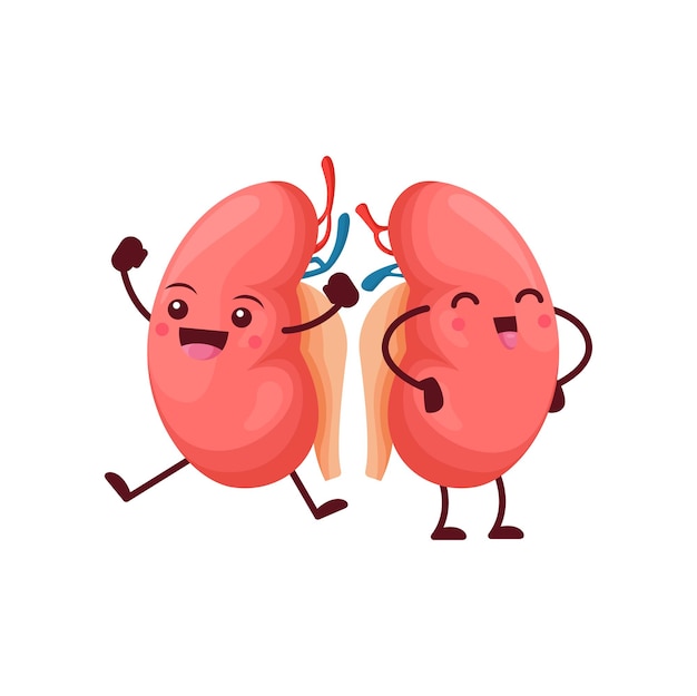 Vector cartoon kidneys body organs characters reins