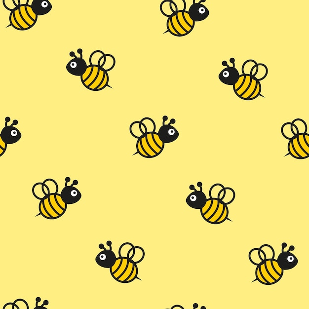 Cartoon kids bees pattern on yellow background