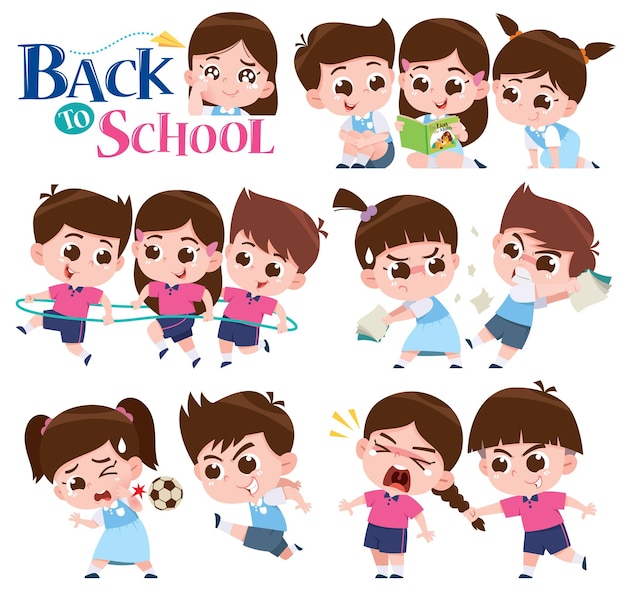 Cartoon kids character. Kids collection. Back to shool