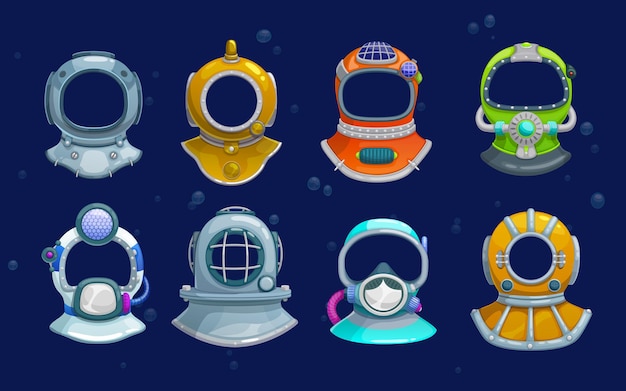 Vector cartoon kids diver photo booth underwater helmets