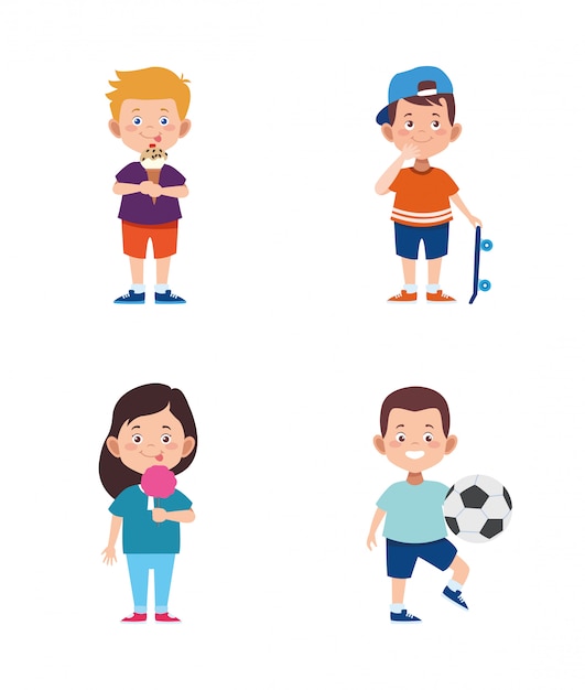 Vector cartoon kids having fun icon set