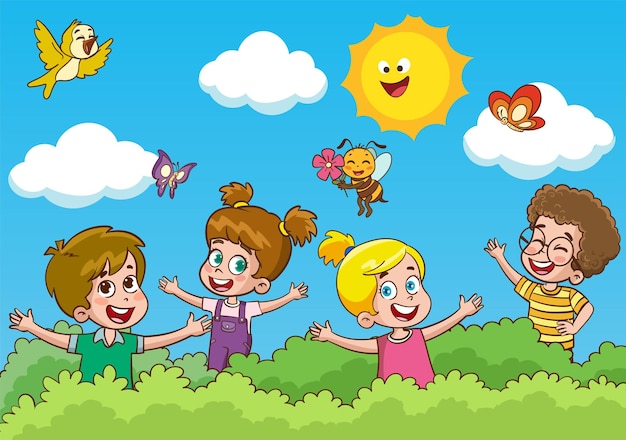 Cartoon kids playing in a park