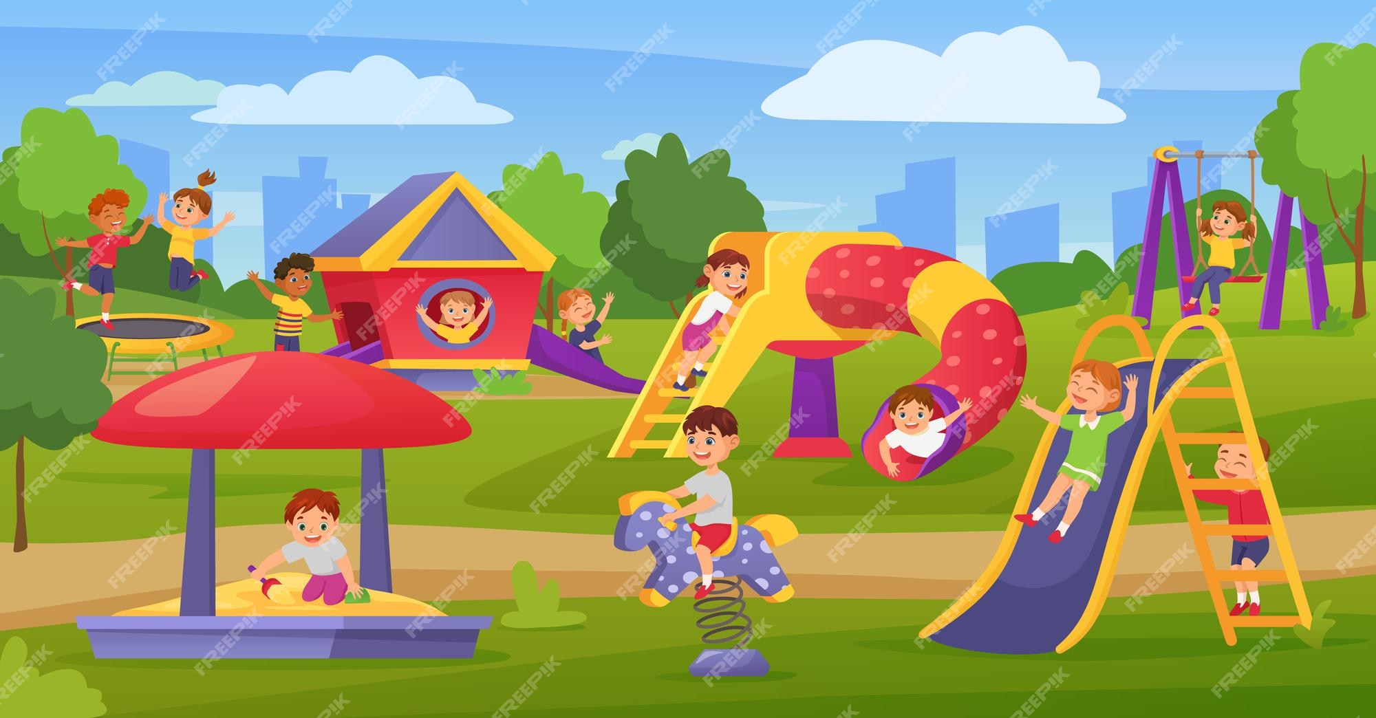 Children Playing Tag Game Vector Cartoon Art Stock Illustration