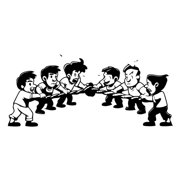 Vector cartoon kids playing tugofwar vector illustration