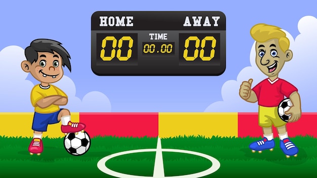 Premium Vector | Cartoon kids soccer player having match in the soccer field