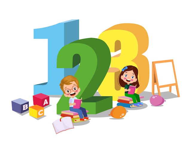 Cartoon kids with 123 numbers vector image