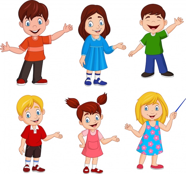 Cartoon kids with different posing