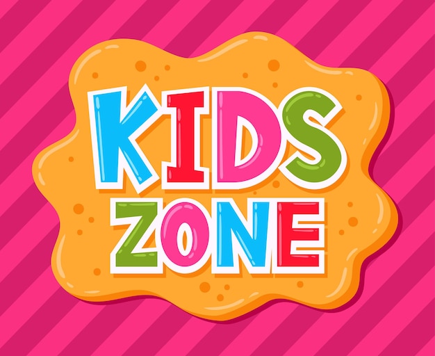 Vettore cartoon kids zone poster sala giochi per bambini e zona di gioco badge baby entertainment party club illustrazione vettoriale piatta su sfondo bianco