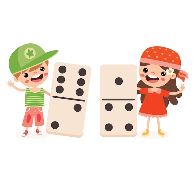 Cartoon kind spelen met domino
