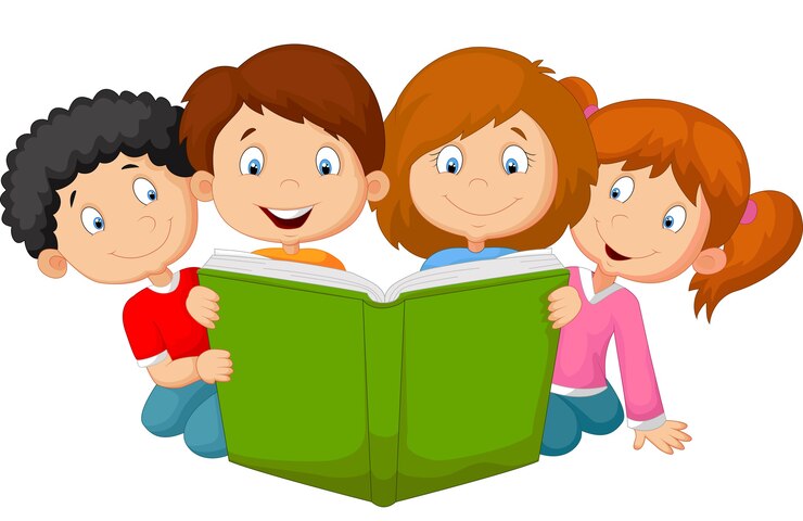 Cartoon kinderen lezen boek