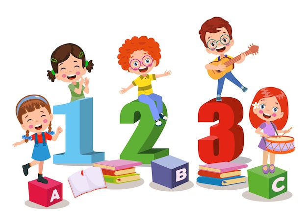 Cartoon kinderen met 123 nummers vector afbeelding