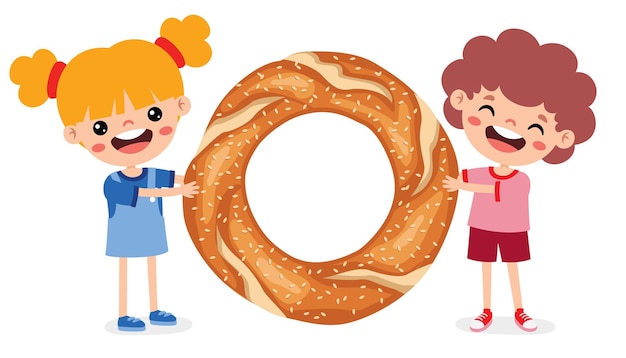 Vector cartoon kinderen met turkse bagel