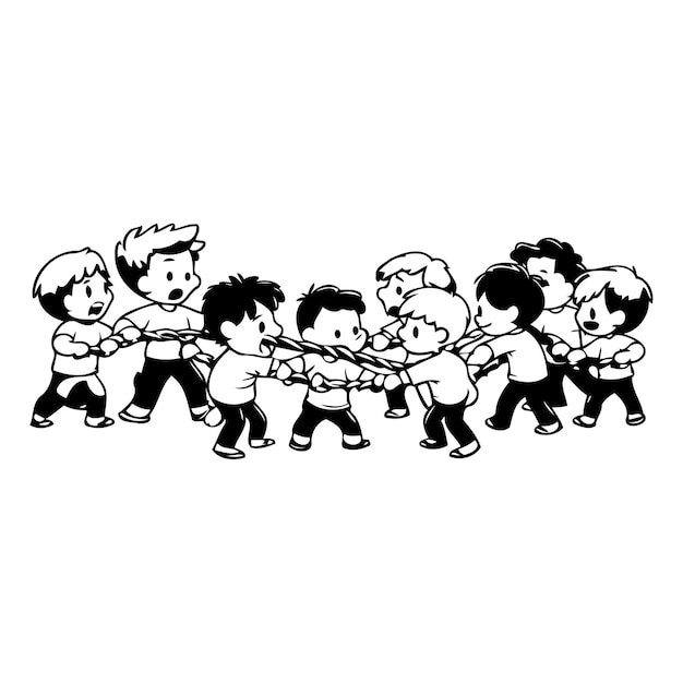 Vector cartoon kinderen spelen tugofwar vector illustratie