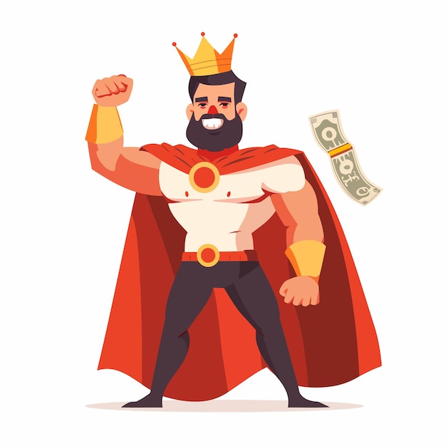 Vector a cartoon of a king with a dollar bill on his head