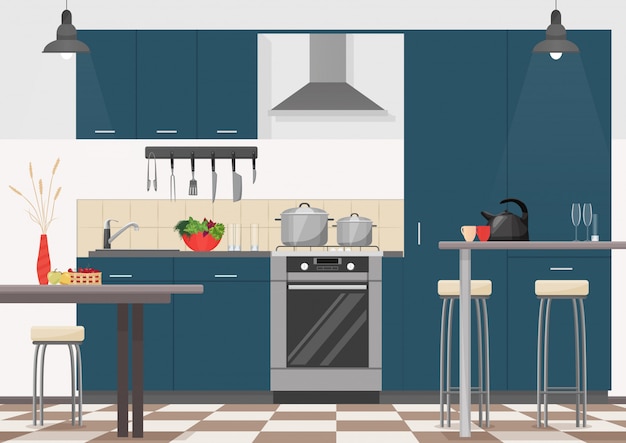 Vector cartoon kitchen interior