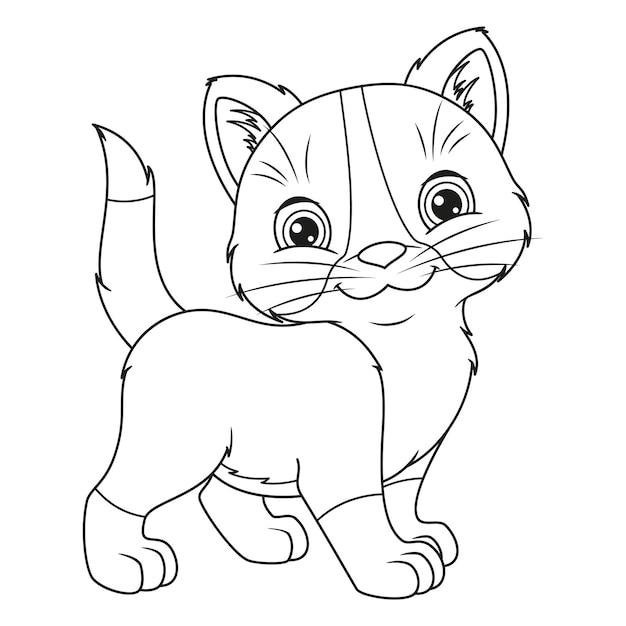 Vector cartoon kitten coloring page black and white outline illustration