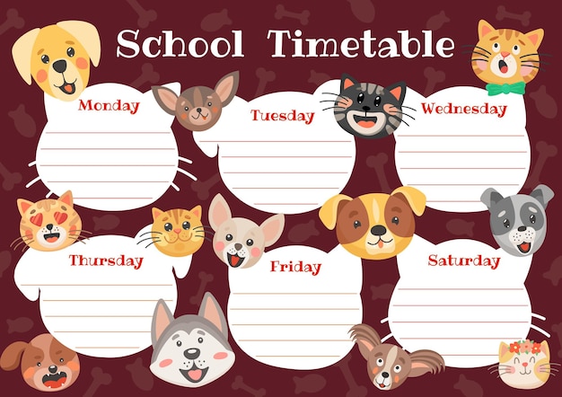 Cartoon kittens, cats, dogs and puppies timetable