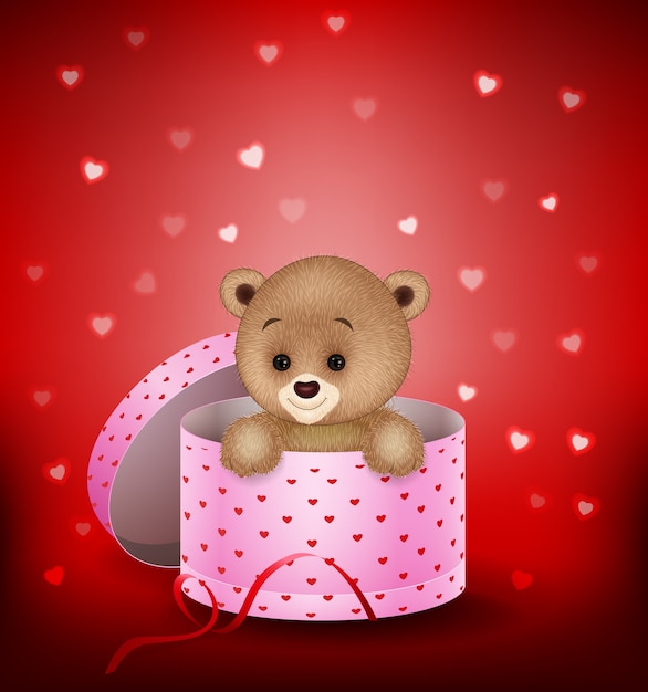Cartoon kleine beer in een geschenkdoos