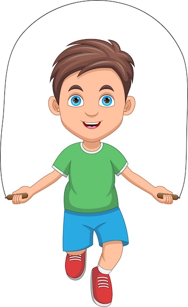 Cartoon kleine jongen die met het touw springt