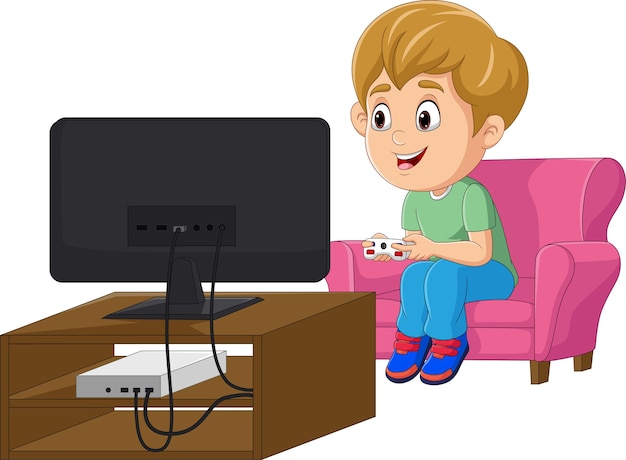 Cartoon kleine jongen die videogame speelt