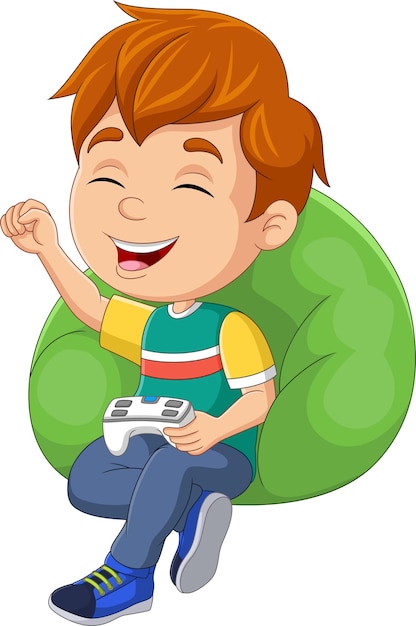 Cartoon kleine jongen die videogame speelt